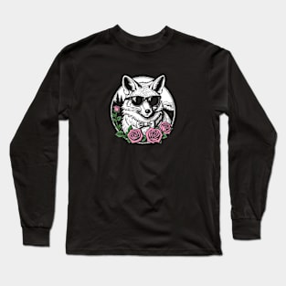 Fox Covered in Roses and Wearing Sunglasses Long Sleeve T-Shirt